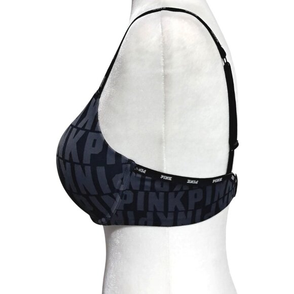 Victorias Secret Pink Black Logo Push-Up Bra Size 34D With Adjustable Straps - Picture 8 of 11